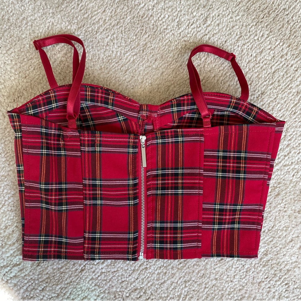 Red Plaid Bustier Crop Top - Picture 4 of 6